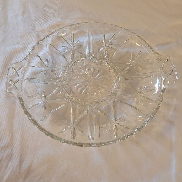 Vintage Clear Glass 5 Part Divided Two Handled Vegetable Dish Server Star - Picture 1 of 3
